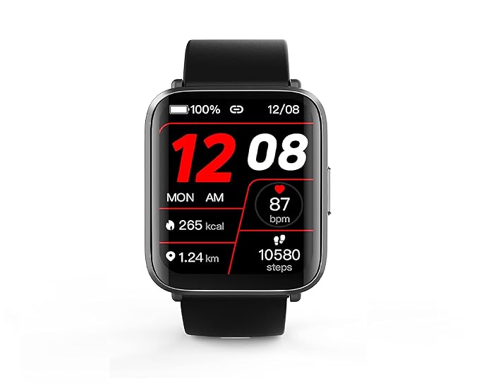 GOQii Smart Vital Ultra Smartwatch Jet Black 1.78'' AMOLED 368x448 and 2.5D Cureved Display with 10 Days Battery SPO2 and RealTime Heart Rate Tracking IPX68 Waterproof with 3 Months Personal Coaching