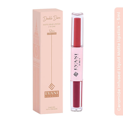 Evani Double Dare 2 in 1 Liquid Matt Lipstick for women  2in1 Lip Colours Infused with Ceramide up to 12hr wateproof with Ultra Matte Finish (Nude Orchid 5 ml)