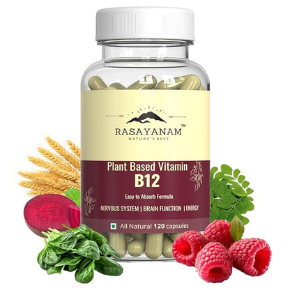 Rasayanam Plant Based Vitamin B12 supplement for Men  Women (120 Capsules)  Organic Formulation for Vegetarians  Vegans to support Nervous System  Brain Function