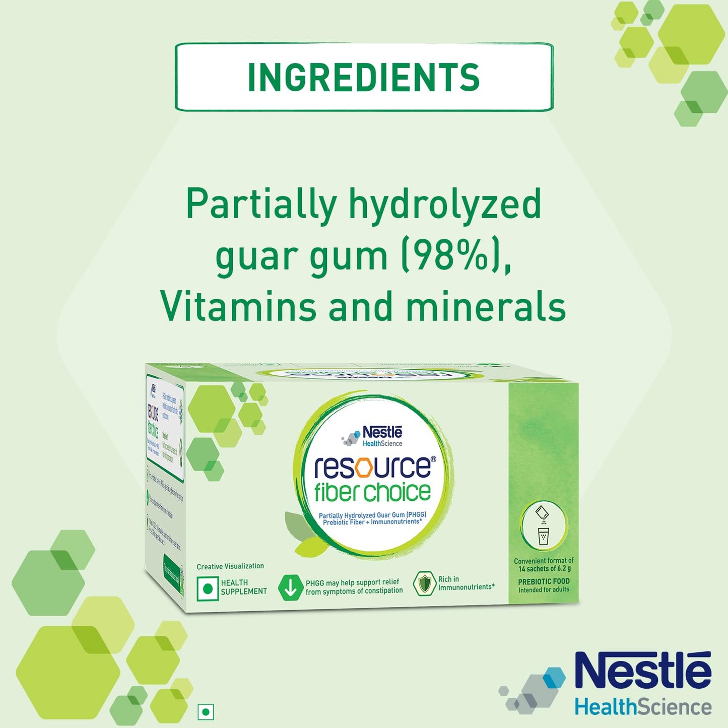 Nestle Resource Fiber Choice Partially Hydrolyzed Guar Gum (PHGG) Prebiotic Fiber  Immunonutrients For Gut Health and Constipation Relief Contains 14 sachets 86.8g