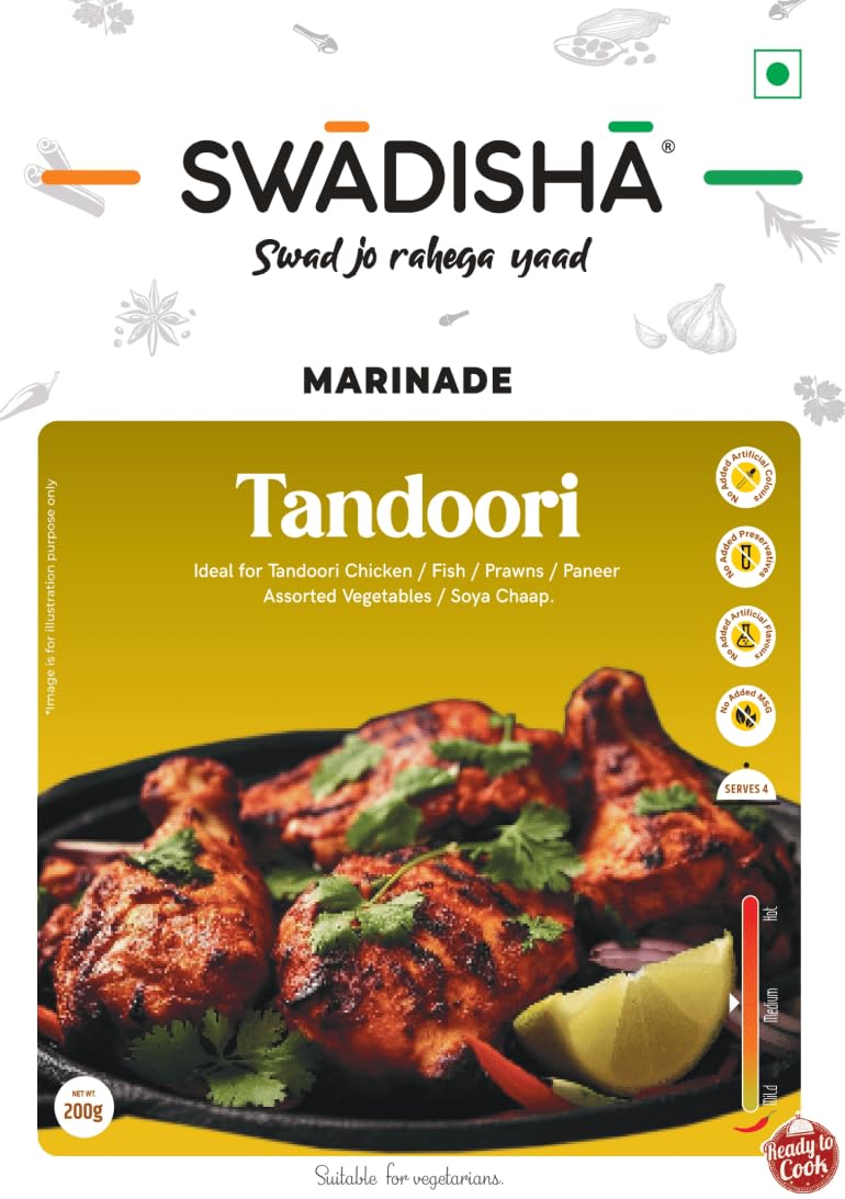 Swadisha Tandoori Ready To Cook I Marinade I 200gms I 3 Easy Steps Recipe I Add Your Choice Of Meat or Vegetables I Authentic Taste INo Preservatives I Serves 46 I Ready In 15 Mins