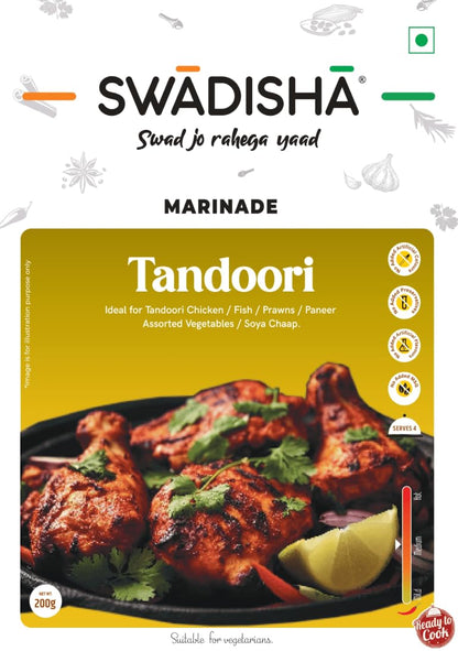 Swadisha Tandoori Ready To Cook I Marinade I 200gms I 3 Easy Steps Recipe I Add Your Choice Of Meat or Vegetables I Authentic Taste INo Preservatives I Serves 46 I Ready In 15 Mins