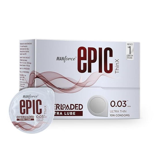 MANFORCE Epic Thinx Overloaded Condoms for Men| Ultra Thin with 0.03 mm Thickness | 10 Count Condom  (10 Sheets)