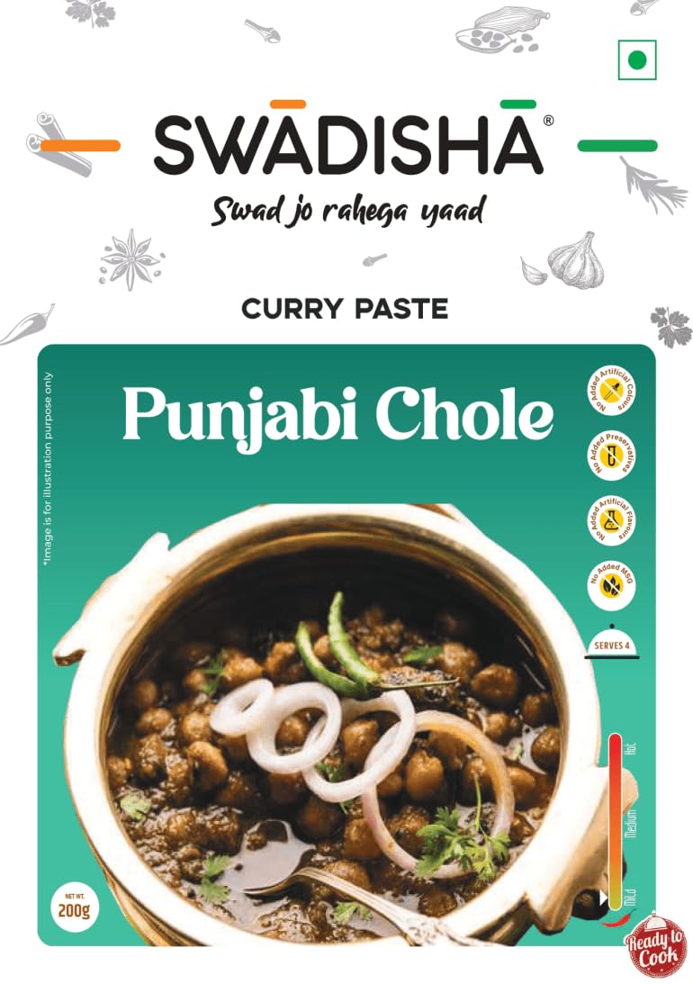 Swadisha Punjabi Chole Ready To Cook Curry Paste I 200gms I 3 Easy Steps Recipe I Add Your Choice Of Cooked Chickpeas I Authentic Taste INo Preservatives I Serves 46 I Ready In 15 Mins