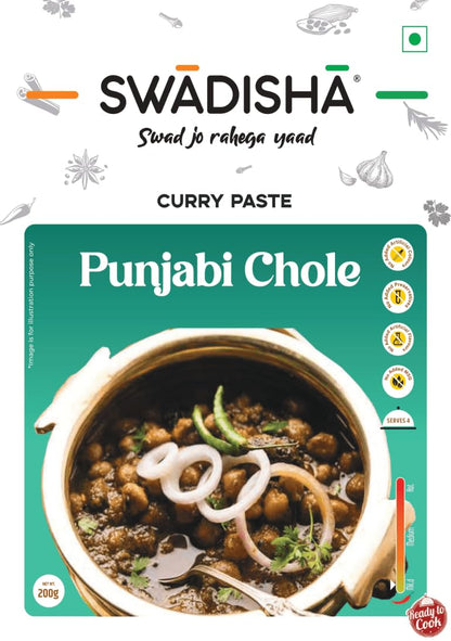 Swadisha Punjabi Chole Ready To Cook Curry Paste I 200gms I 3 Easy Steps Recipe I Add Your Choice Of Cooked Chickpeas I Authentic Taste INo Preservatives I Serves 46 I Ready In 15 Mins