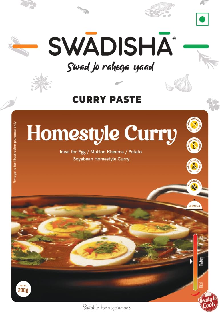 Swadisha Homestyle Curry Ready To Cook Curry Paste I 200gms I 3 Easy Steps Recipe I Add Your Choice Of Cooked Meat or Vegetables I Authentic Taste I No Preservatives I Serves 46 I Ready In 15 Mins