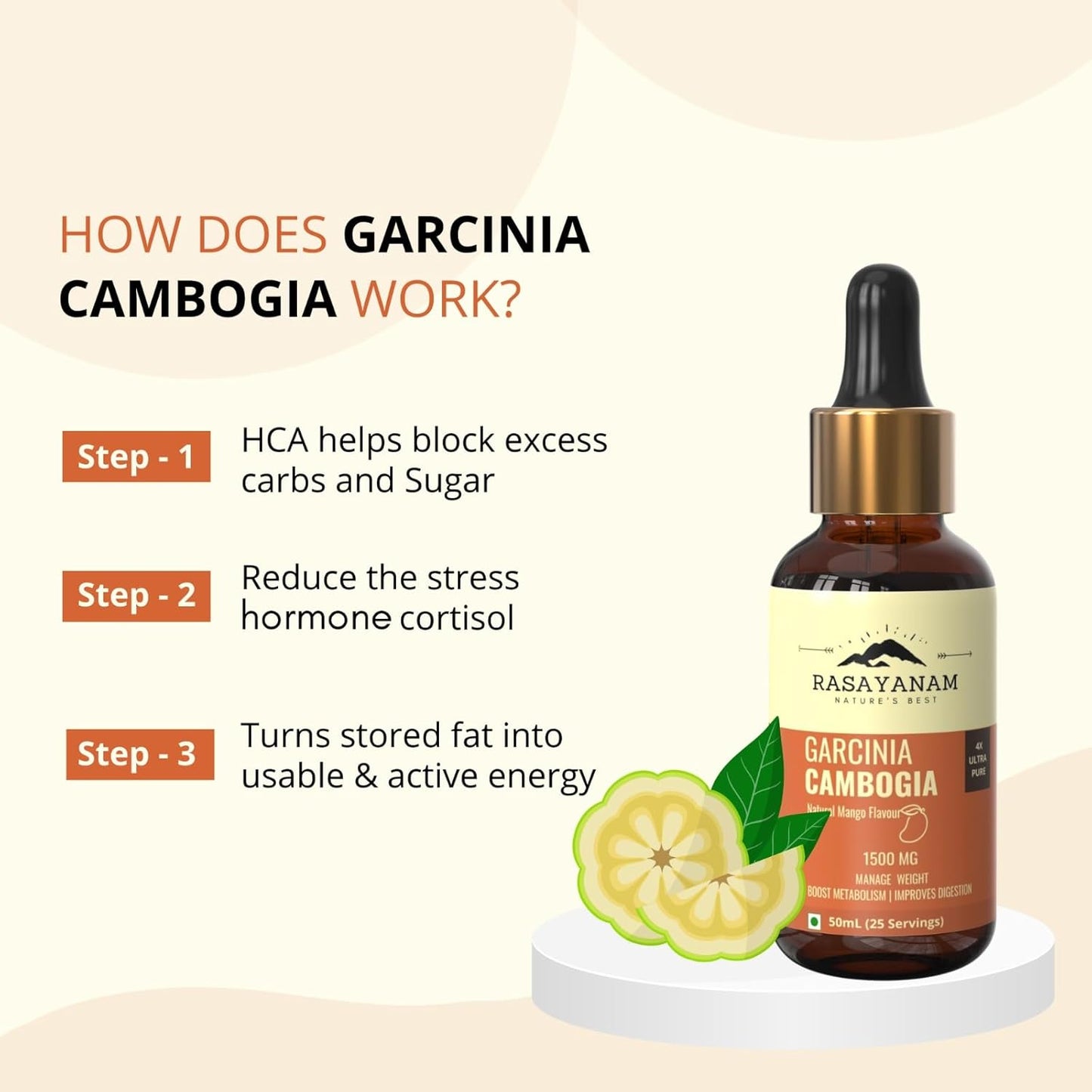 Rasayanam Garcinia Cambogia 1500mg (50 ml mango flavor)  Advance Keto weight loss  fat burn supplement for men  women  Stronger Than Pills  Capsules (80% HCA)  4X Concentrated Liquid formulation