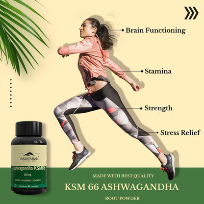 Rasayanam Ashwagandha KSM66 (500 mg)  Extra Strength Natural Formulation  Support strength  energy  Withania Somnifera Extract  60 Vegetarian Capsules