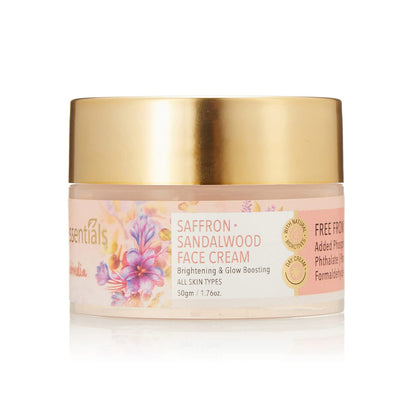 Fabessentials Saffron Sandalwood Face Cream | with Allantoin Kokum Butter Murumuru Seed Butter & Gold Radiance | for Bright Radiant & Glowing Skin | 3-in-1 Day Cream to Moisturise Glow & Prime with One Cream - 50gm