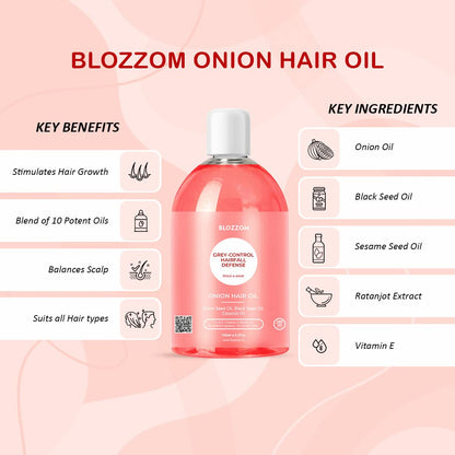 Blozzom Onion Hair Oil with Black Seed & Coconut Oil 150ml (Pack of 1)