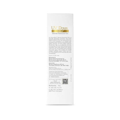 Brinton UV Doux Gold Silicone Sunscreen Gel SPF 50 PA+++ With Vitamin C & E | Clinically Tested Water Resistant & Non- Greasy | UVA/UVB Protection Against UVA/UVB Rays| For All Skin Types 100 gm (Pack of 1)