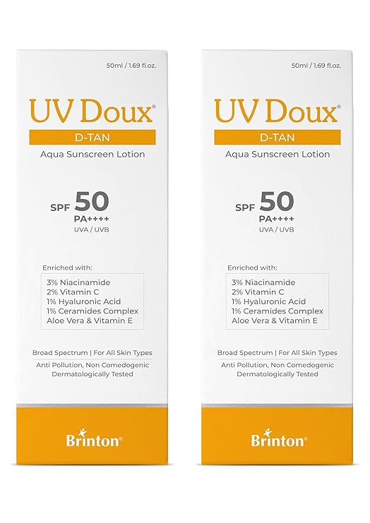 Brinton UV Doux DTan Aqua Sunscreen Lotion  SPF 50 PA++++  8Hour Hydration DTan Formula with Niacinamide  Vitamin C 50 ml