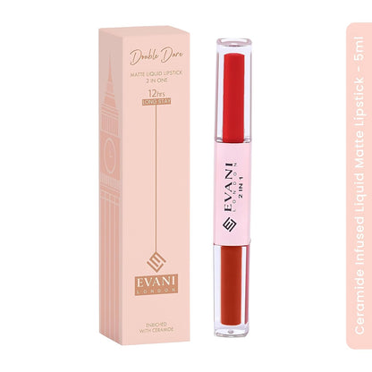 Evani Double Dare 2 in 1 Liquid Matt Lipstick for women  2in1 Lip Colours Infused with Ceramide up to 12hr wateproof with Ultra Matte Finish (Party Ready 5 ml)