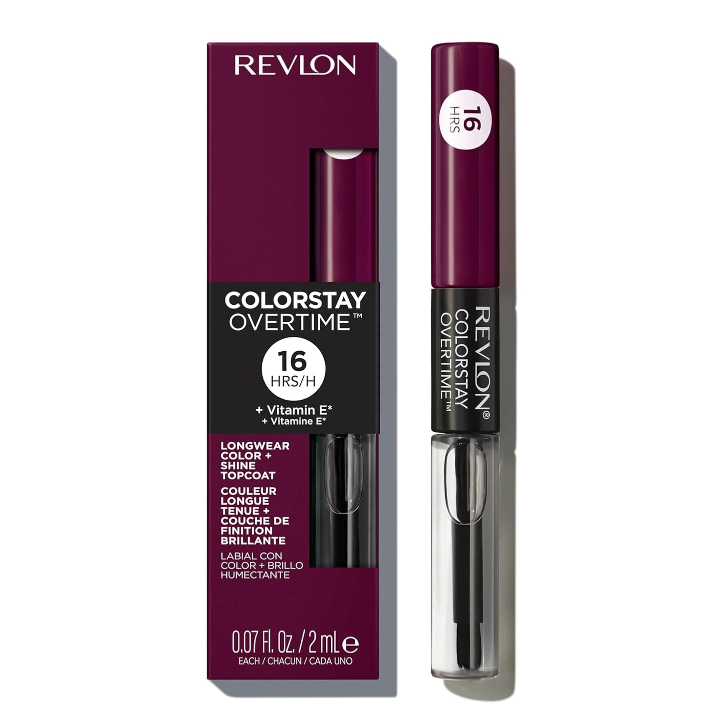 Revlon Liquid Lipstick with Clear Lip Gloss ColorStay Overtime Lipcolor Dual Ended with Vitamin E in Plums & Berries 500 Limitless Black Cherry 0.07 Oz