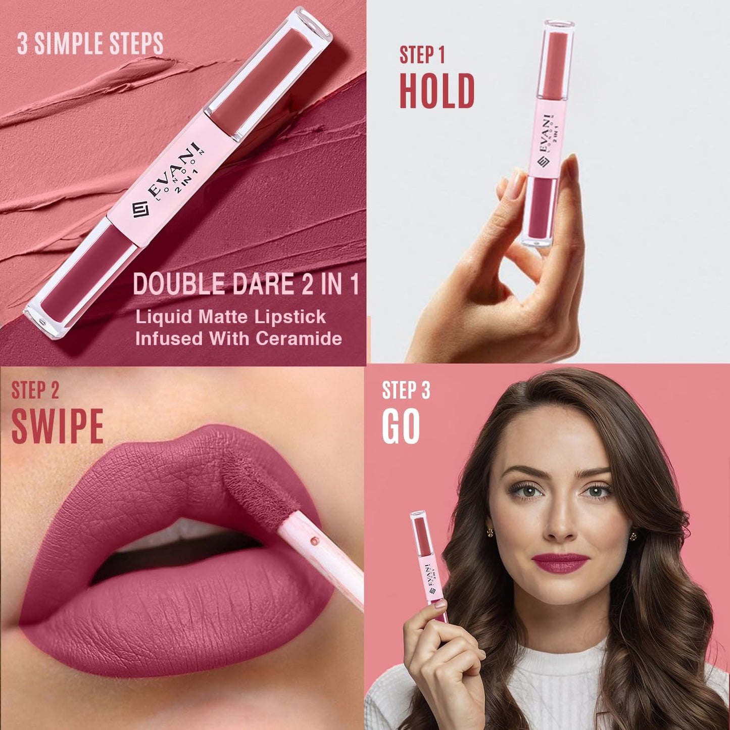 Evani Double Dare 2 in 1 Liquid Matt Lipstick for women  2in1 Lip Colours Infused with Ceramide up to 12hr wateproof with Ultra Matte Finish (Truffle Blush 5 ml)