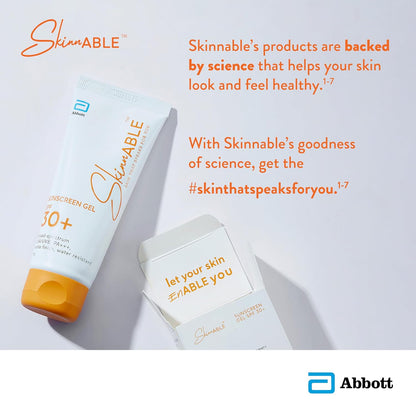 Skinnable Sunscreen Gel SPF 30+ 50 g  Abbotts Skincare  Broad Spectrum UVAUVB Protection PA+++  Matte Finish  Non Whitening  Water Resistant  Non Comedogenic  Paraben Free For Women & Men