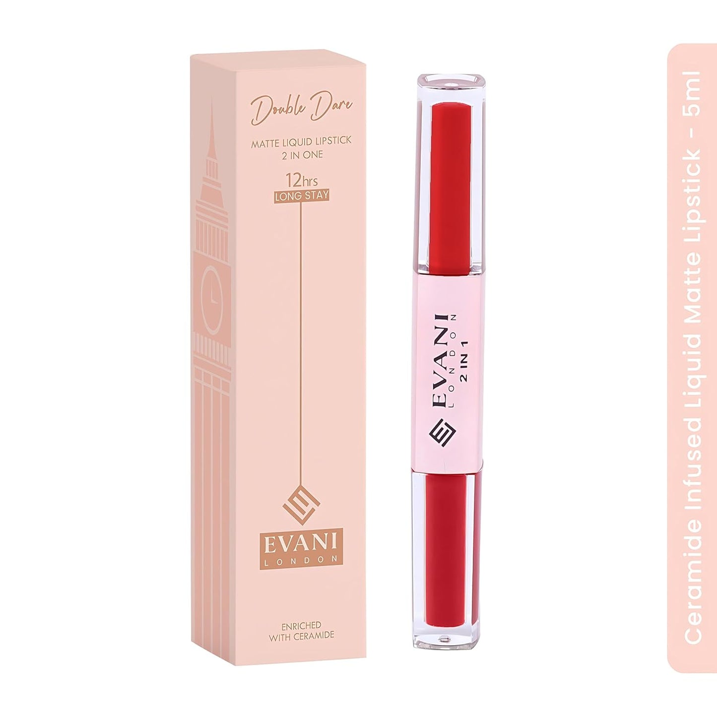 Evani Double Dare 2 in 1 Liquid Matt Lipstick for women  2in1 Lip Colours Infused with Ceramide up to 12hr wateproof with Ultra Matte Finish (Truffle Blush 5 ml)