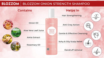 Blozzom Onion Shampoo for Strengthening & Revitalizing Hair with Onion Seed Oil Ext Amla & Rosemary Oil (Pack of 1)