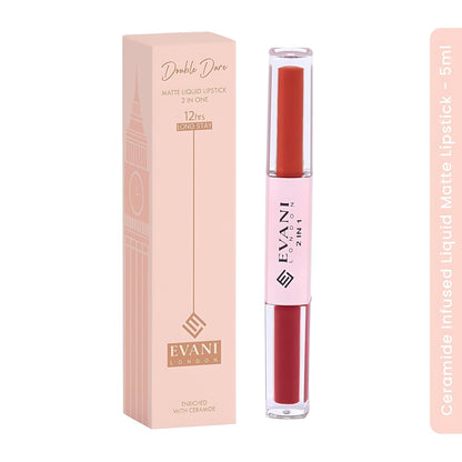 Evani Double Dare 2 in 1 Liquid Matt Lipstick for women  2in1 Lip Colours Infused with Ceramide up to 12hr wateproof with Ultra Matte Finish (Caramel Rose 5 ml)