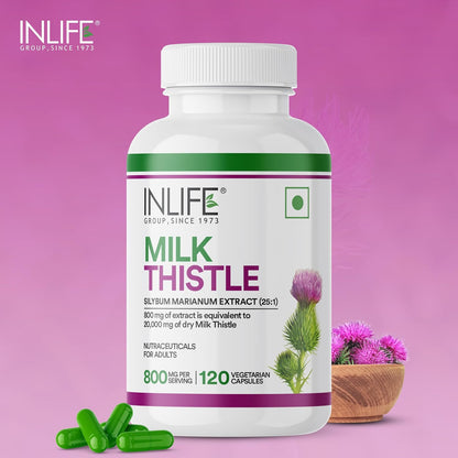 INLIFE Milk Thistle Extract 800mg | 80% Silymarin Liver Support Supplement - 120 Vegetarian Capsules