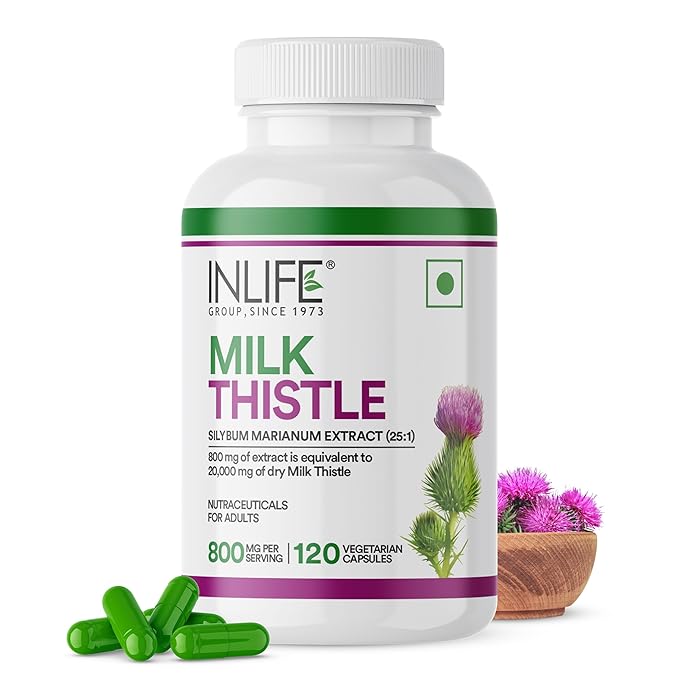 INLIFE Milk Thistle Extract 800mg | 80% Silymarin Liver Support Supplement - 120 Vegetarian Capsules