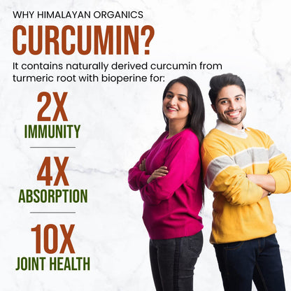 Himalayan Organics Curcumin C3 Bioperine 1310Mg Supplement with 95% Curcuminoids | Good For Skin & Joint Pains | Better Absorption | Boost Immunity For Men & Women - 90 Veg Tablets