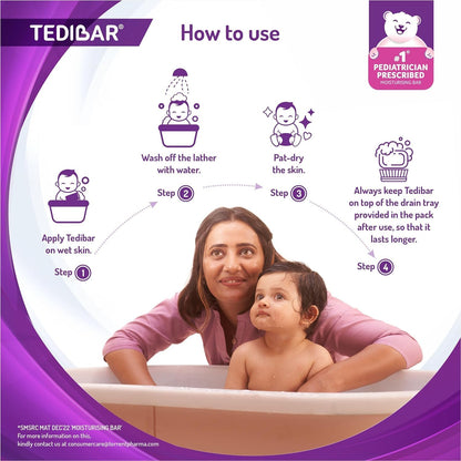 Tedibar Moisturising Baby Bathing Bar 100gx2 (Pack of 1) with Skin Friendly PH|100% Soap Free | Dermatologically Tested and No. 1* Pediatrician Prescribed Moisturising Bar - By Torrent Pharma