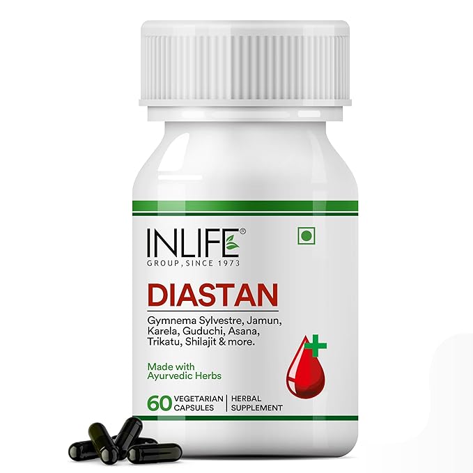 INLIFE Diastan Ayurvedic Herbal Supplement with Gymnema Sylvestre Jamun Karela Guduchi Asana Trikatu and more for Men & Women - 60 Vegetarian Capsules (Pack of 1 60)