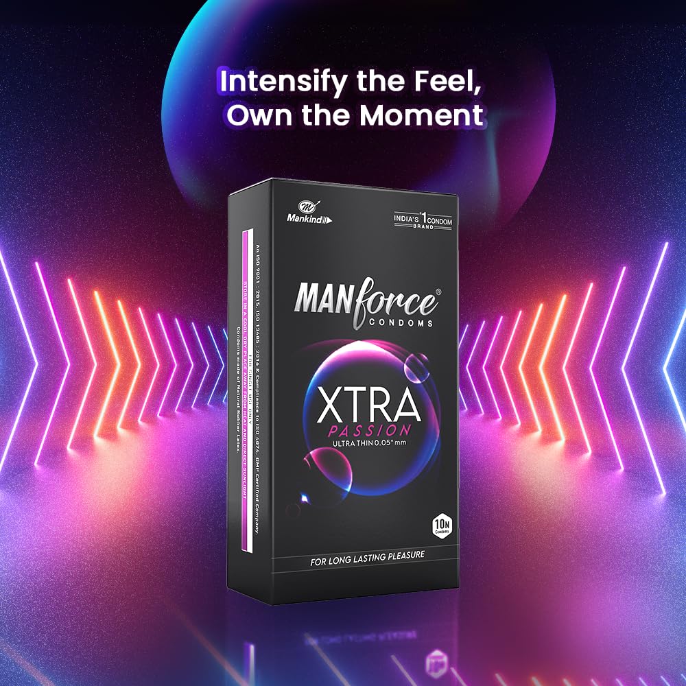 Manforce Xtra passion climax delay ultra thin condoms 10s + MANFORCE EPIC Strawberry LUBE 60 ml