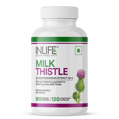 INLIFE Milk Thistle Extract 800mg | 80% Silymarin Liver Support Supplement - 120 Vegetarian Capsules