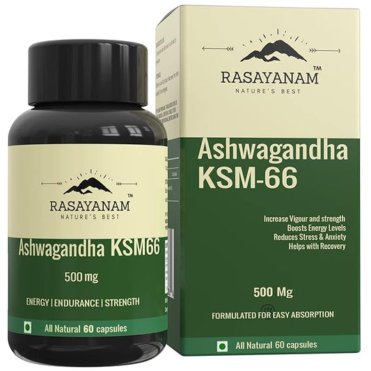 Rasayanam Ashwagandha KSM66 (500 mg)  Extra Strength Natural Formulation  Support strength  energy  Withania Somnifera Extract  60 Vegetarian Capsules