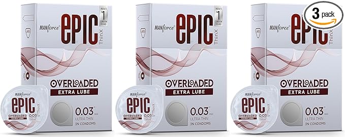 MANFORCE Epic Thinx Overloaded Condoms for Men| Ultra Thin with 0.03 mm Thickness | 3 Count x 3 Condom  (Set of 3 9 Sheets)