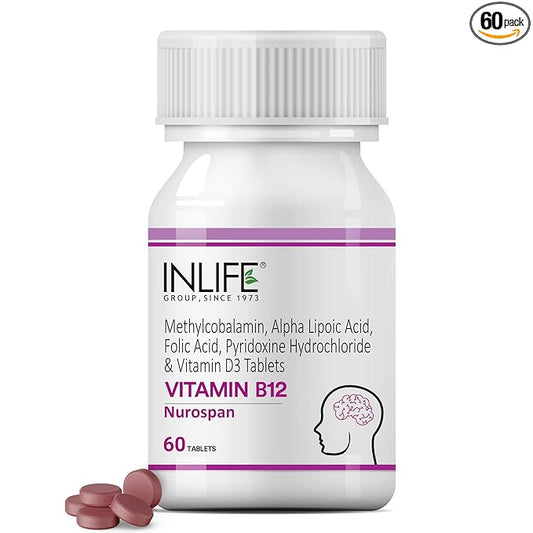 INLIFE Vitamin B12 (Methylcobalamin) 1500mcg Supplement with ALA Folic Acid Vitamin D3  Nerve and Brain Health for Men & Women  60 Tablets