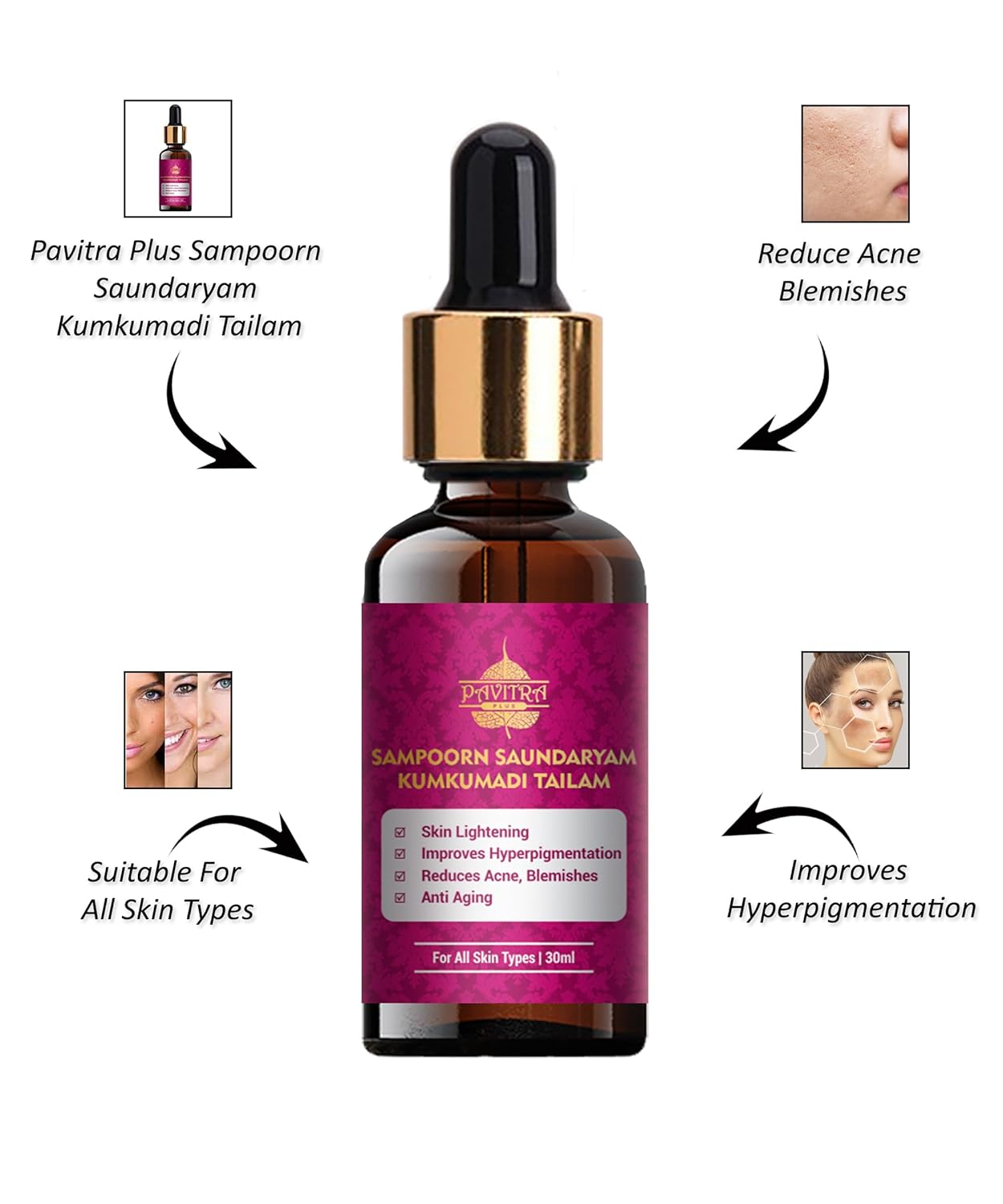 Pavitra Sampoorn Saundaryam Kumkumadi Tailam (Oil) for Glowing & Youthful Skin 30ml (Pack of 1)