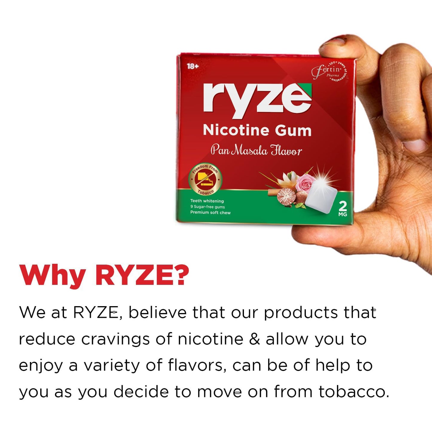 RYZE நிகோடின் கம் 2mg பான் மசாலா சாஃப்ட் மெல்லும் தொண்டையில் சர்க்கரை இலவசம் புகைபிடித்தல் &amp; மெல்லுதல் புகைத்தல் நிறுத்துதல் தலா 9 ஈறுகள்