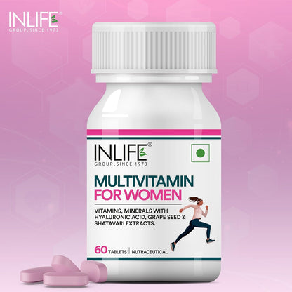 INLIFE Women's Multivitamin Tablets  60 Tablets  Enriched with Zinc Vitamin C Vitamin D and Essential Multiminerals  Supports Immunity and Energy Levels