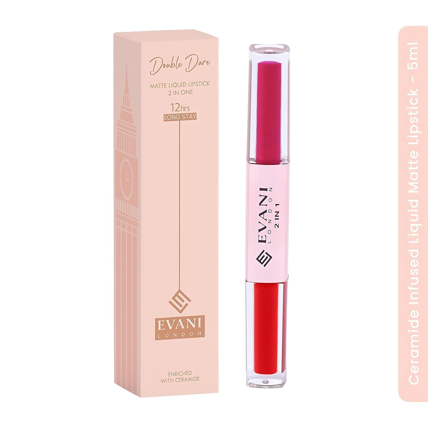 Evani Double Dare 2 in 1 Liquid Matt Lipstick for women  2in1 Lip Colours Infused with Ceramide up to 12hr wateproof with Ultra Matte Finish (Dusty Rose 5 ml)