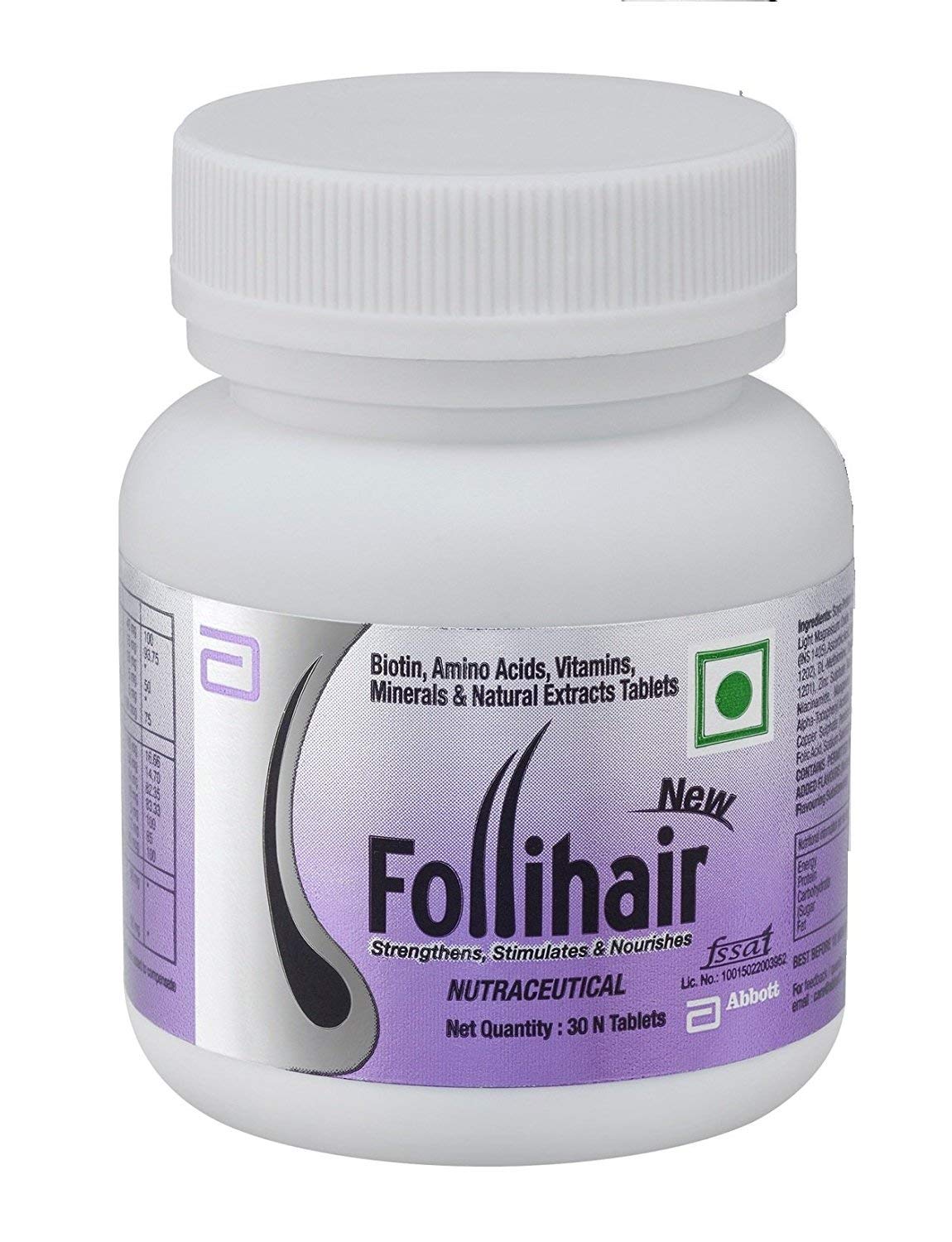 Follihair New by Abbott  Comprehensive Nutrition for Hair  Helps Nourish  Strengthen and Stimulate Hair Follicles Amino Acids  Vitamins  Minerals with Isoflavones and Grape Seed Extract Tablets  30s Bottle