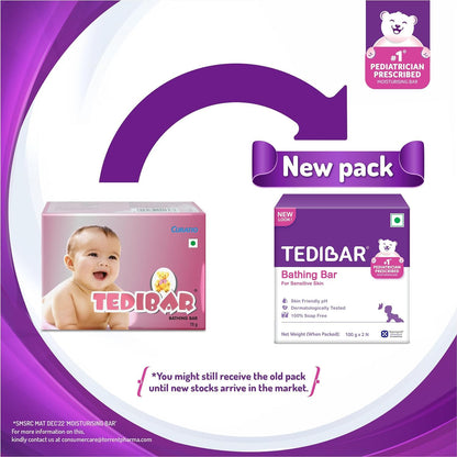 Tedibar Moisturising Baby Bathing Bar 100gx2 (Pack of 1) with Skin Friendly PH|100% Soap Free | Dermatologically Tested and No. 1* Pediatrician Prescribed Moisturising Bar - By Torrent Pharma