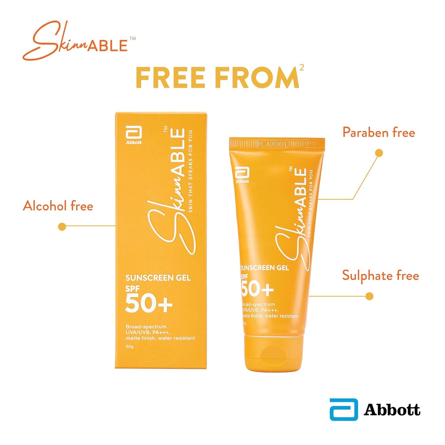 Skinnable Sunscreen For All Skin Type Gel Spf 50+50 GAbbott's SkincareBroad Spectrum UvaUvb ProtectionPa+++Matte FinishNon WhiteningWater ResistantNon ComedogenicParaben FreeFor Women&Men