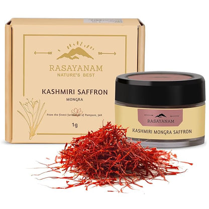 Rasayanam Pure Original Kashmiri Saffron/Kesar/Kumkuma Puvvu (1gm)  Certified highest Grade A  Saffron for pregnant women Pooja rituals  Food aroma