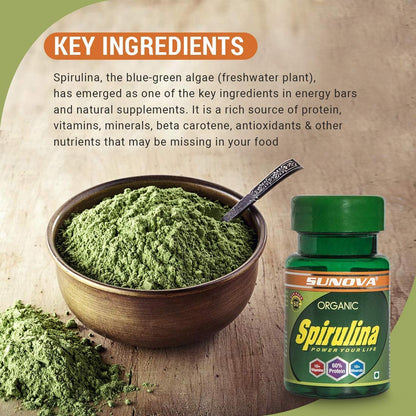 SUNOVA Organic Spirulina Tablets – Natures Own Superfood and Nutritional Supplement Spirulina and Blue-Green Algae for Full Body Support – 60 Tablets