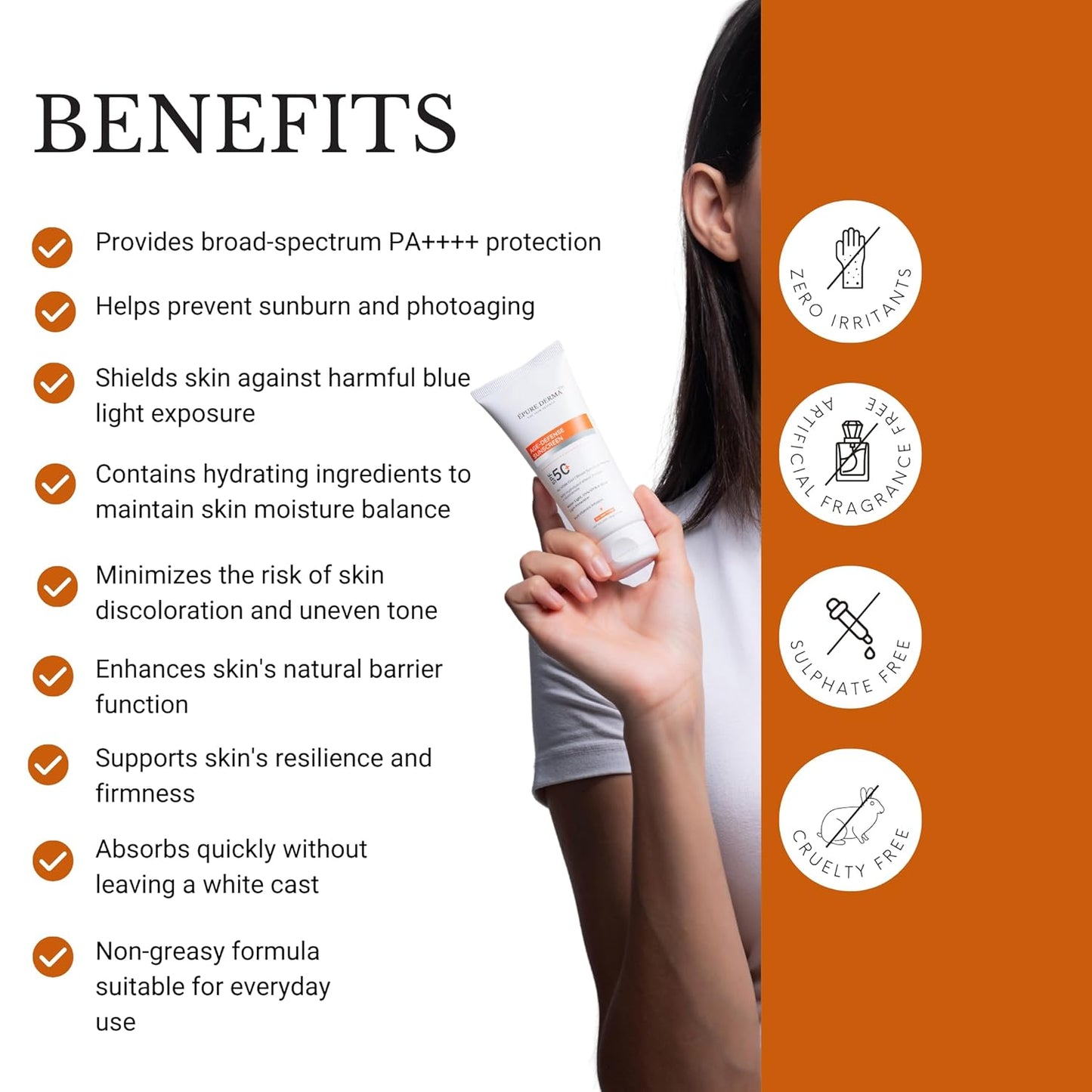 EPURE DERMA AgeEDefense Sunscreen SPF 50  WaterELight UVAEUVB & Blue Light Protection  MultiEVitamins Infusion  No White Cast  Broad Spectrum PA  50g E 1.7 fl oz