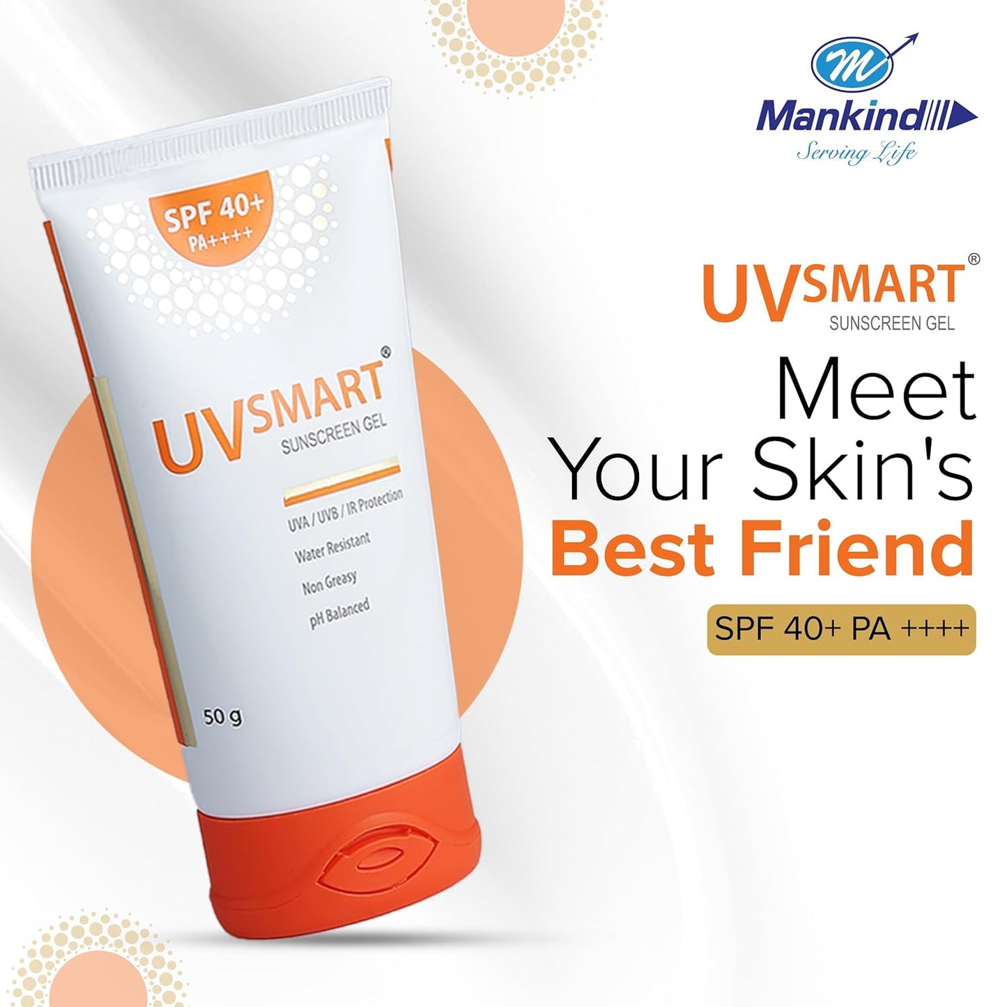 UVSmart SPF 40 Sunscreen Gel PA UVA UVB &amp; IR பாதுகாப்பு pH சமப்படுத்தப்பட்ட SLS &amp; paraben இலவச சன்ஸ்கிரீன் 50g பேக்