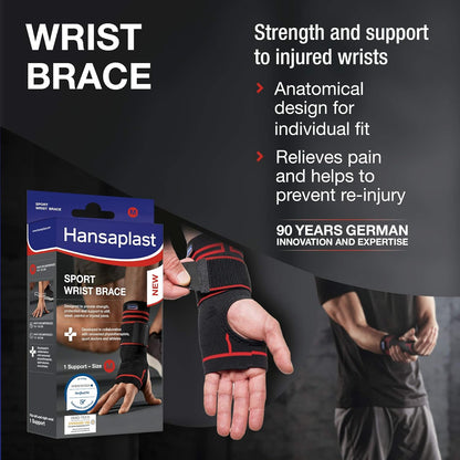 Hansaplast Sport Wrist Brace Wrist Pain Relief Band | Medium (1 pc) | Wrist Brace with Thumb Support | Gym Wrist Band