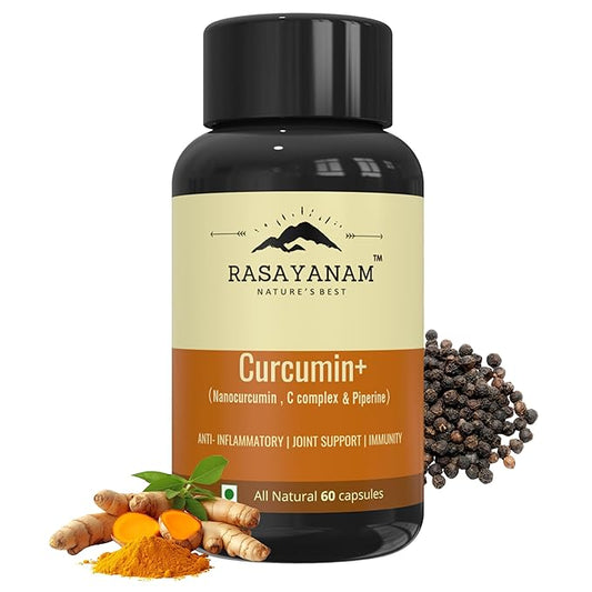 Rasayanam Curcumin+ 1500mg  Extra Pure Nano Curcumin capsules with Bioperine  Turmeric  Black pepper extract  Joint Support Supplement for men  women