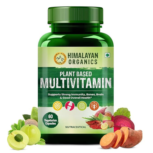 Himalayan Organics Plant Based Multivitamin 60+ Ingredients With Vitamin B1  B2  B3  B5  B6  B7  B9  B12  A C D E K  Calcium & Magnesium Healthy Bones & Joints Improves Brain Function Promotes Overall Health | Good For Men & Women - 60 Veg Capsules