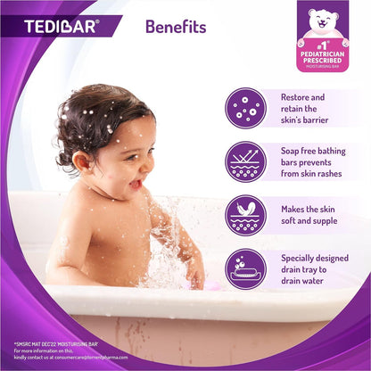 Tedibar Moisturising Baby Bathing Bar 100gx2 (Pack of 1) with Skin Friendly PH|100% Soap Free | Dermatologically Tested and No. 1* Pediatrician Prescribed Moisturising Bar - By Torrent Pharma