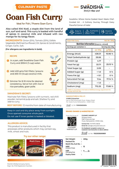Swadisha Goan Fish Curry Ready To Cook Curry Paste I200gmsIAdd Your Choice Of Cooked Meat or Fish or Vegetables I Authentic TasteColour or Flavour I No Preservatives I Serves 46 I Ready In 15 Mins