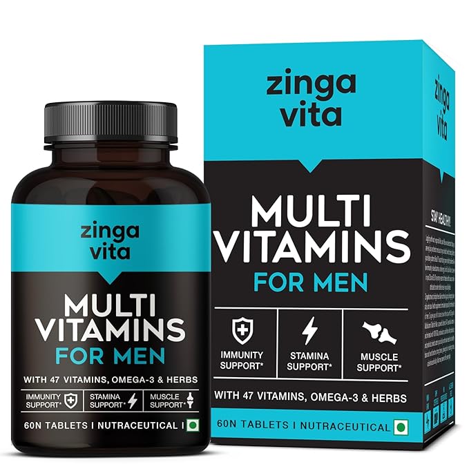 Zingavita Multivitamin Tablets for Men with 47 Essential Vitamins Omega 3 Calcium Zinc  Magnesium Boost Immunity Strengthen Bones  Joints  60 Tablets